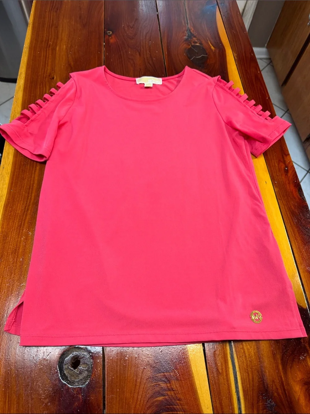 Michael Kors Hot Pink Short Sleeve Ladder-Sleeve Tee